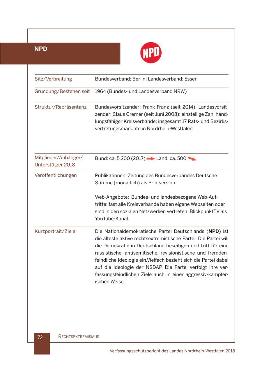 Seite 73 des Verfassungsschutzbericht 2018 Nordrhein-Westfalen