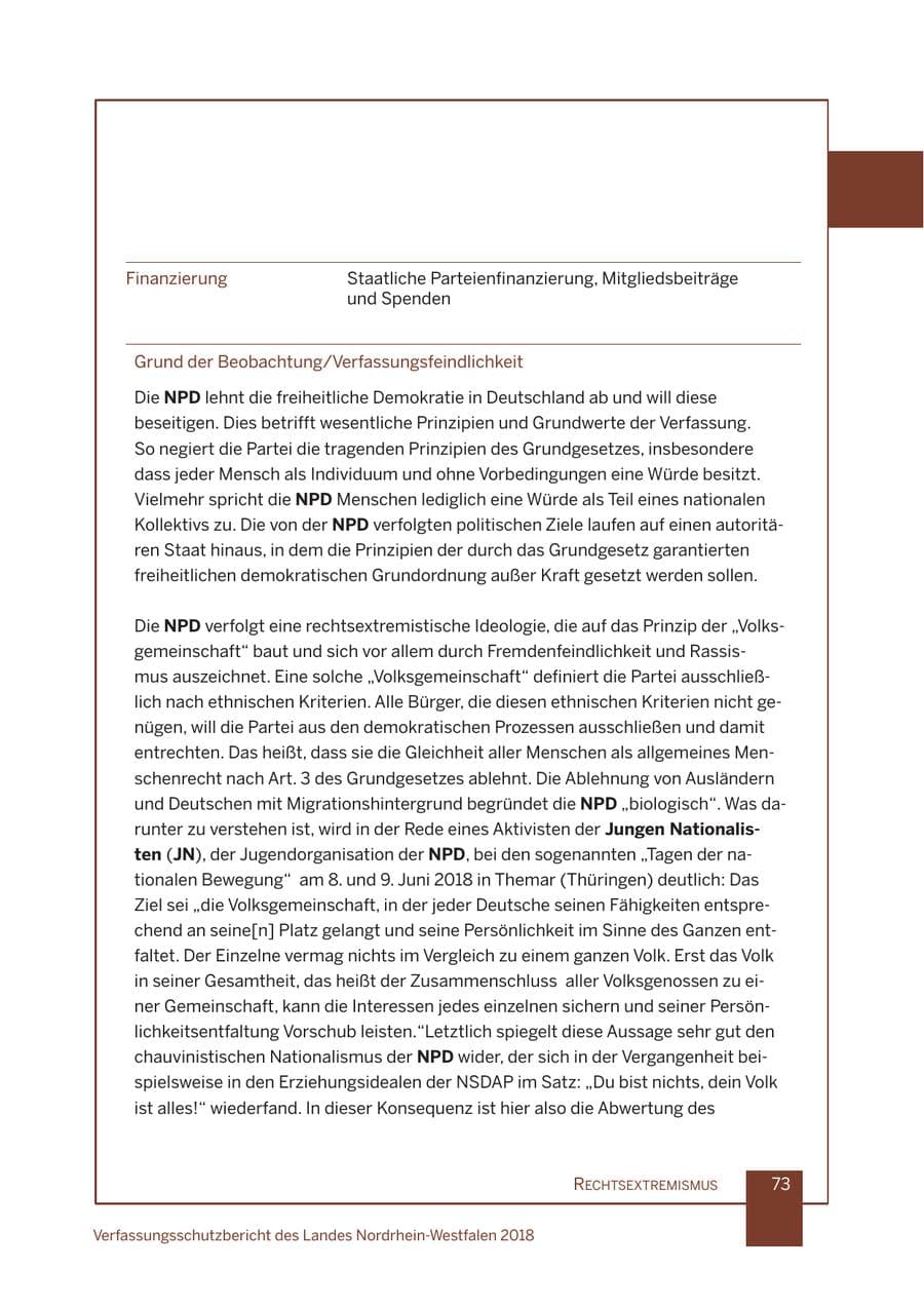Seite 74 des Verfassungsschutzbericht 2018 Nordrhein-Westfalen