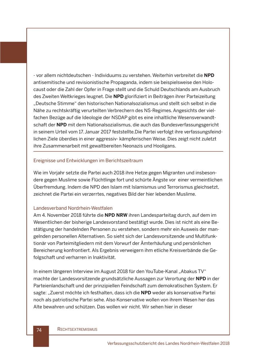 Seite 75 des Verfassungsschutzbericht 2018 Nordrhein-Westfalen