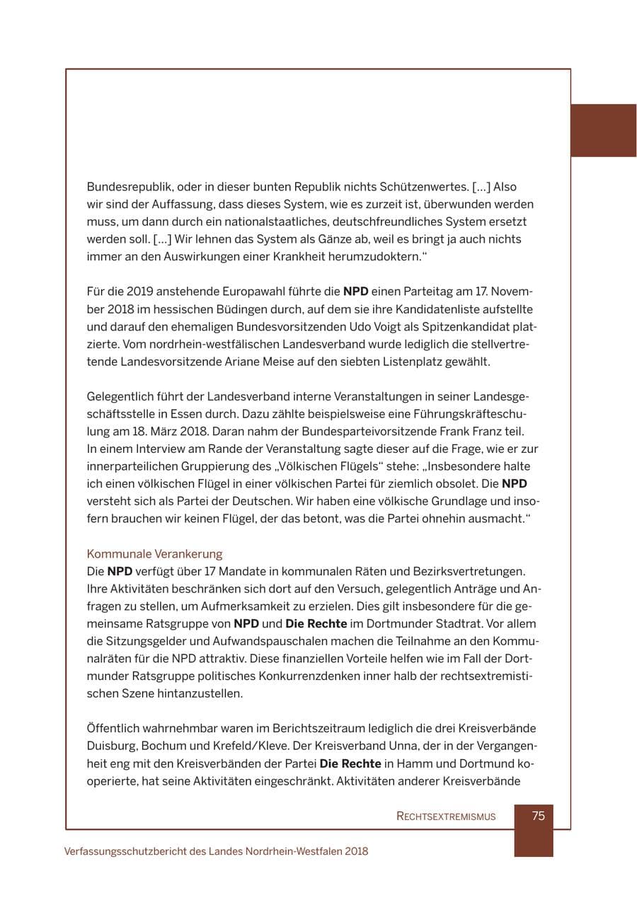 Seite 76 des Verfassungsschutzbericht 2018 Nordrhein-Westfalen