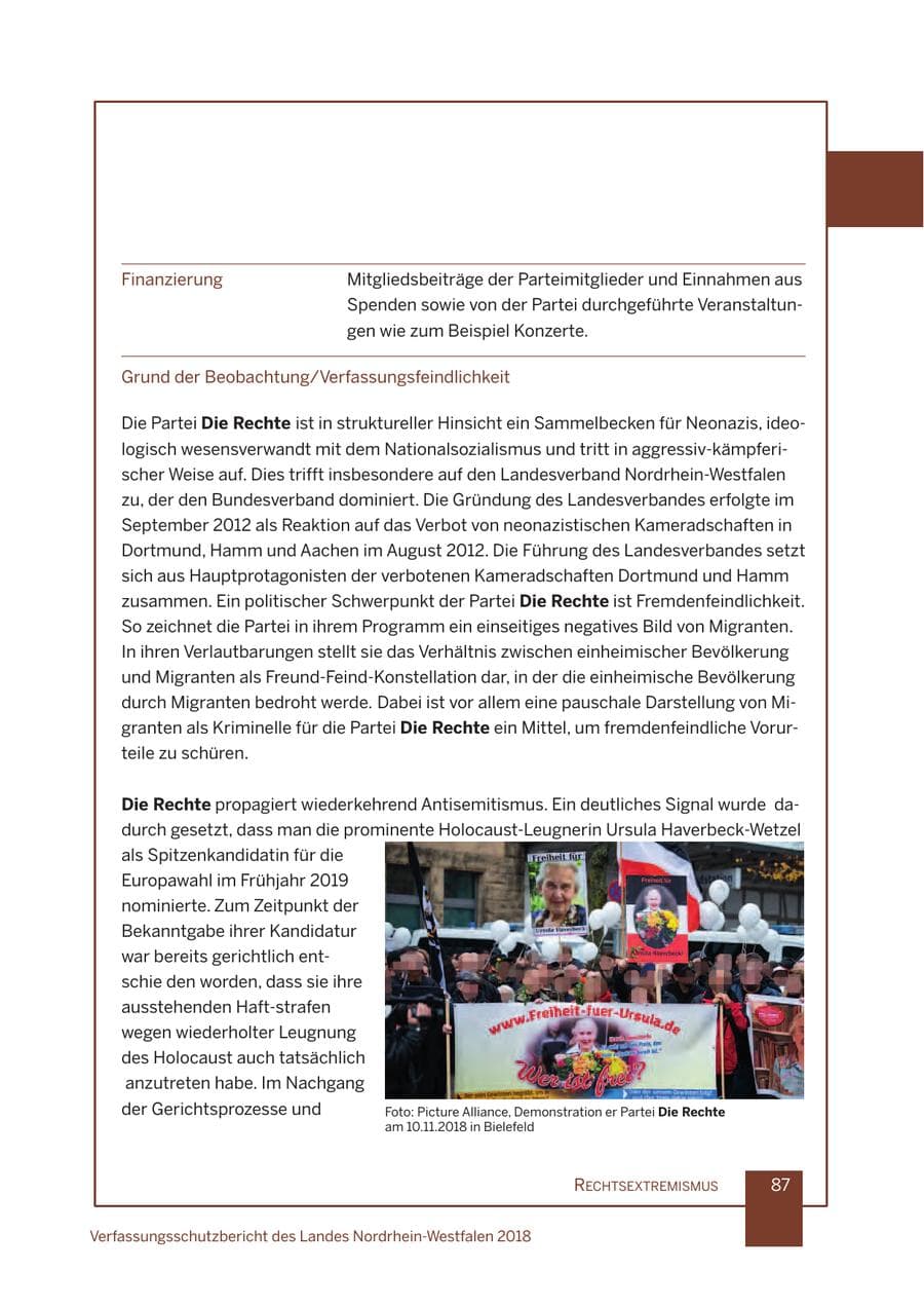 Seite 88 des Verfassungsschutzbericht 2018 Nordrhein-Westfalen
