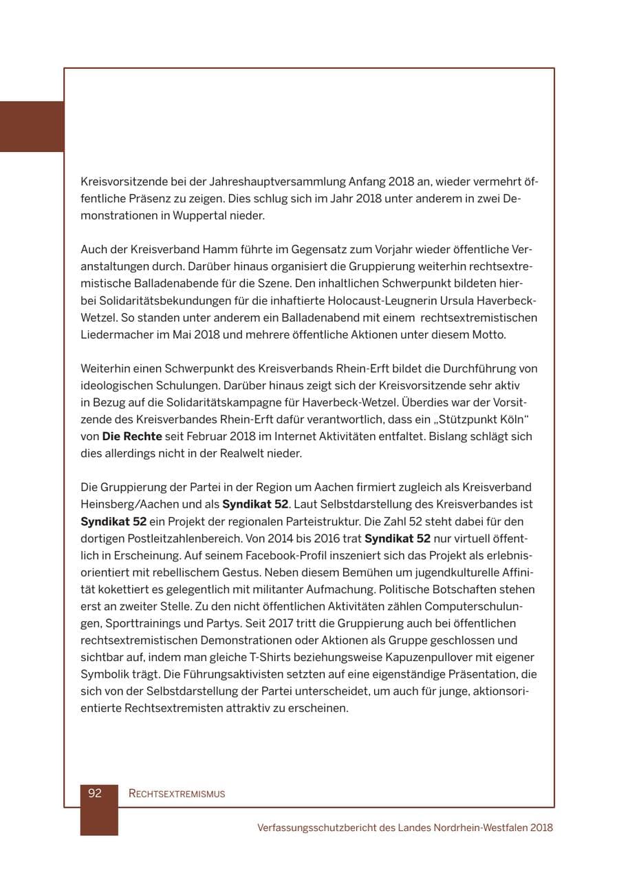 Seite 93 des Verfassungsschutzbericht 2018 Nordrhein-Westfalen