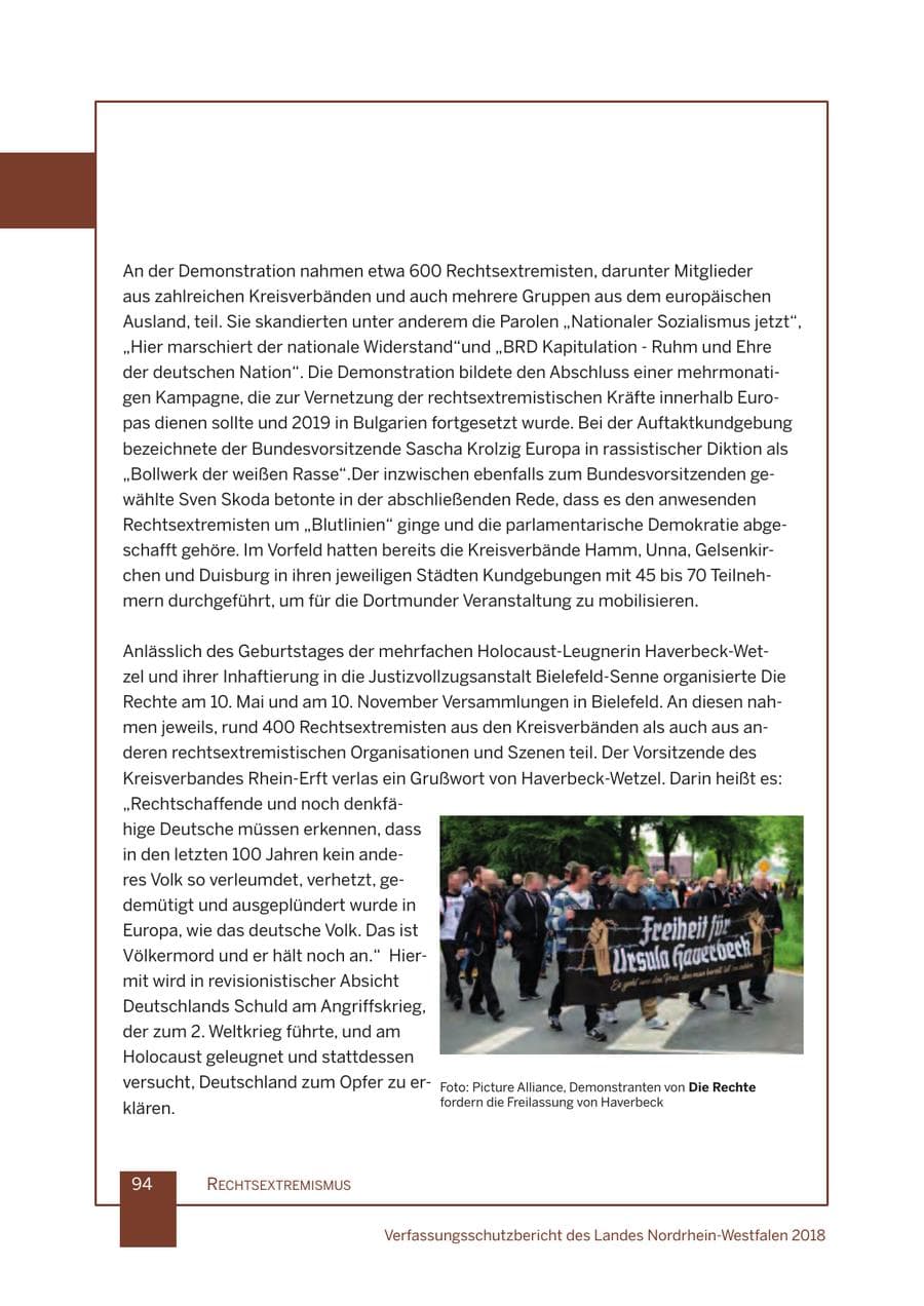Seite 95 des Verfassungsschutzbericht 2018 Nordrhein-Westfalen