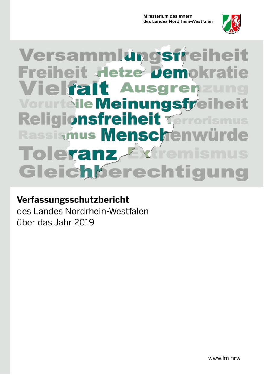 Seite 1 des Verfassungsschutzbericht 2019 Nordrhein-Westfalen