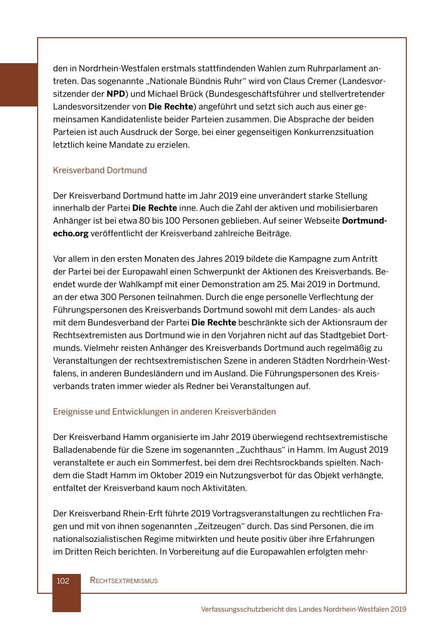 Seite 102 des Verfassungsschutzbericht 2019 Nordrhein-Westfalen