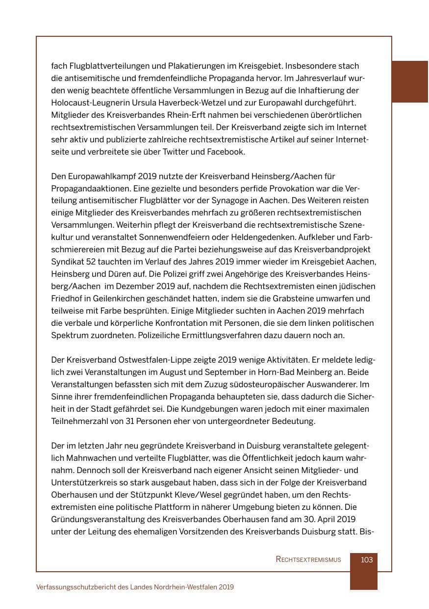 Seite 103 des Verfassungsschutzbericht 2019 Nordrhein-Westfalen