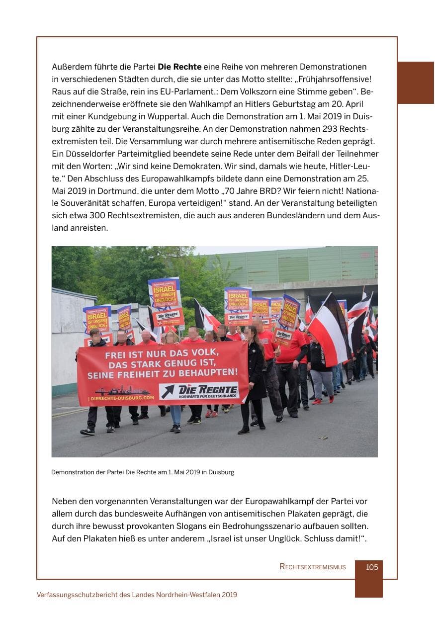 Seite 105 des Verfassungsschutzbericht 2019 Nordrhein-Westfalen