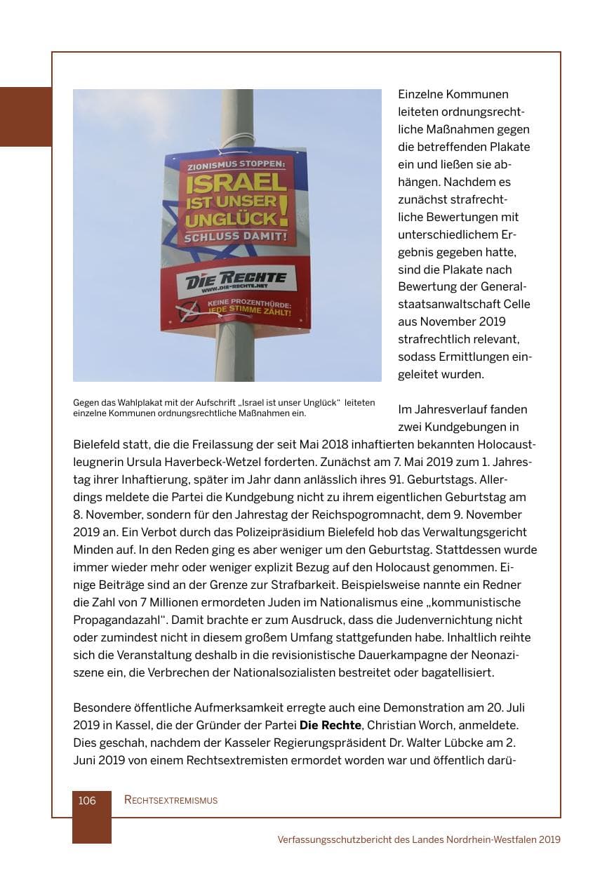 Seite 106 des Verfassungsschutzbericht 2019 Nordrhein-Westfalen