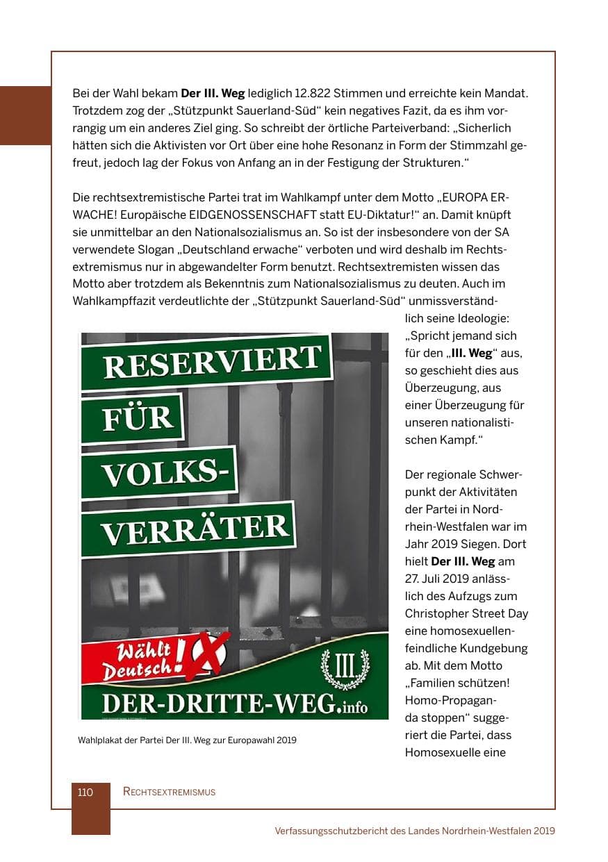 Seite 110 des Verfassungsschutzbericht 2019 Nordrhein-Westfalen