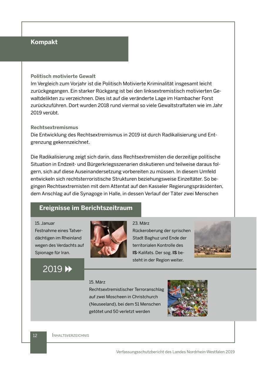 Seite 12 des Verfassungsschutzbericht 2019 Nordrhein-Westfalen