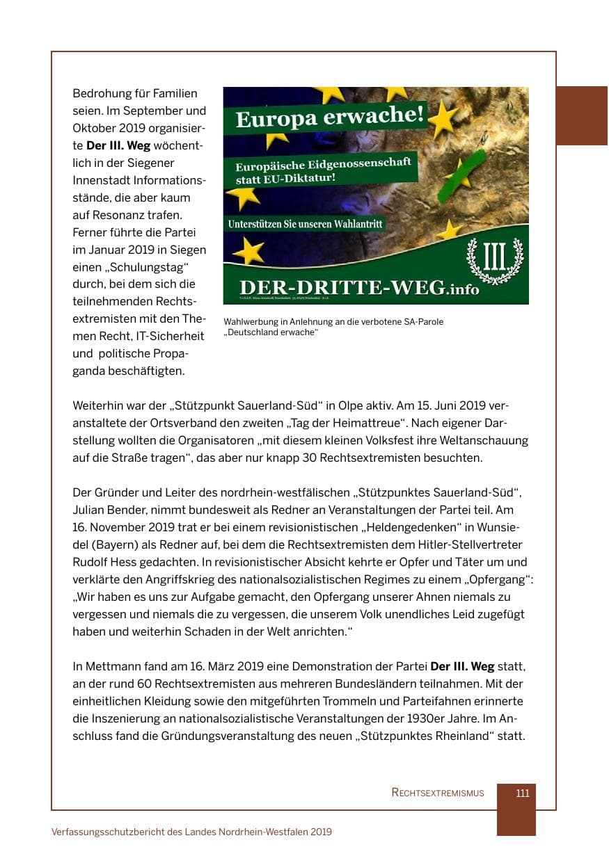 Seite 111 des Verfassungsschutzbericht 2019 Nordrhein-Westfalen