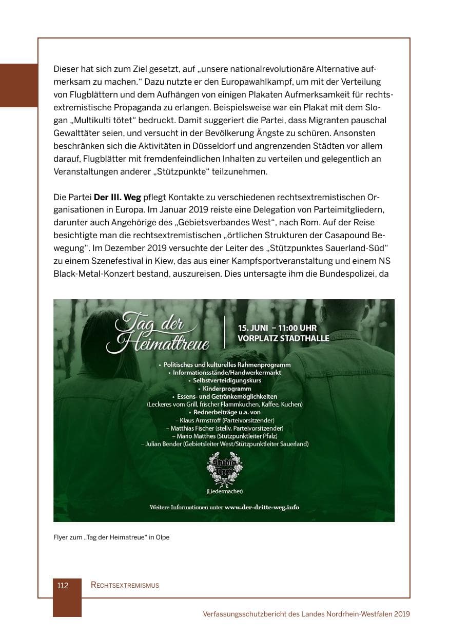 Seite 112 des Verfassungsschutzbericht 2019 Nordrhein-Westfalen