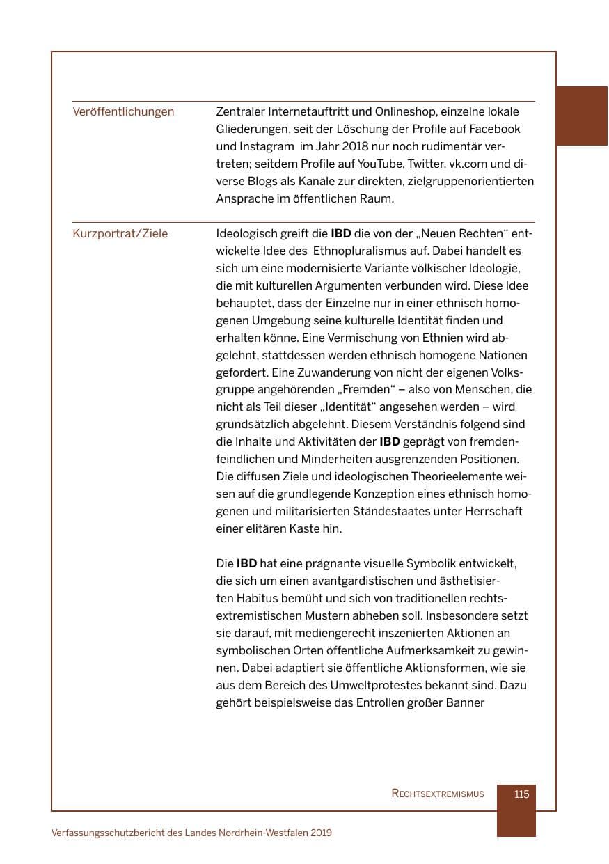 Seite 115 des Verfassungsschutzbericht 2019 Nordrhein-Westfalen