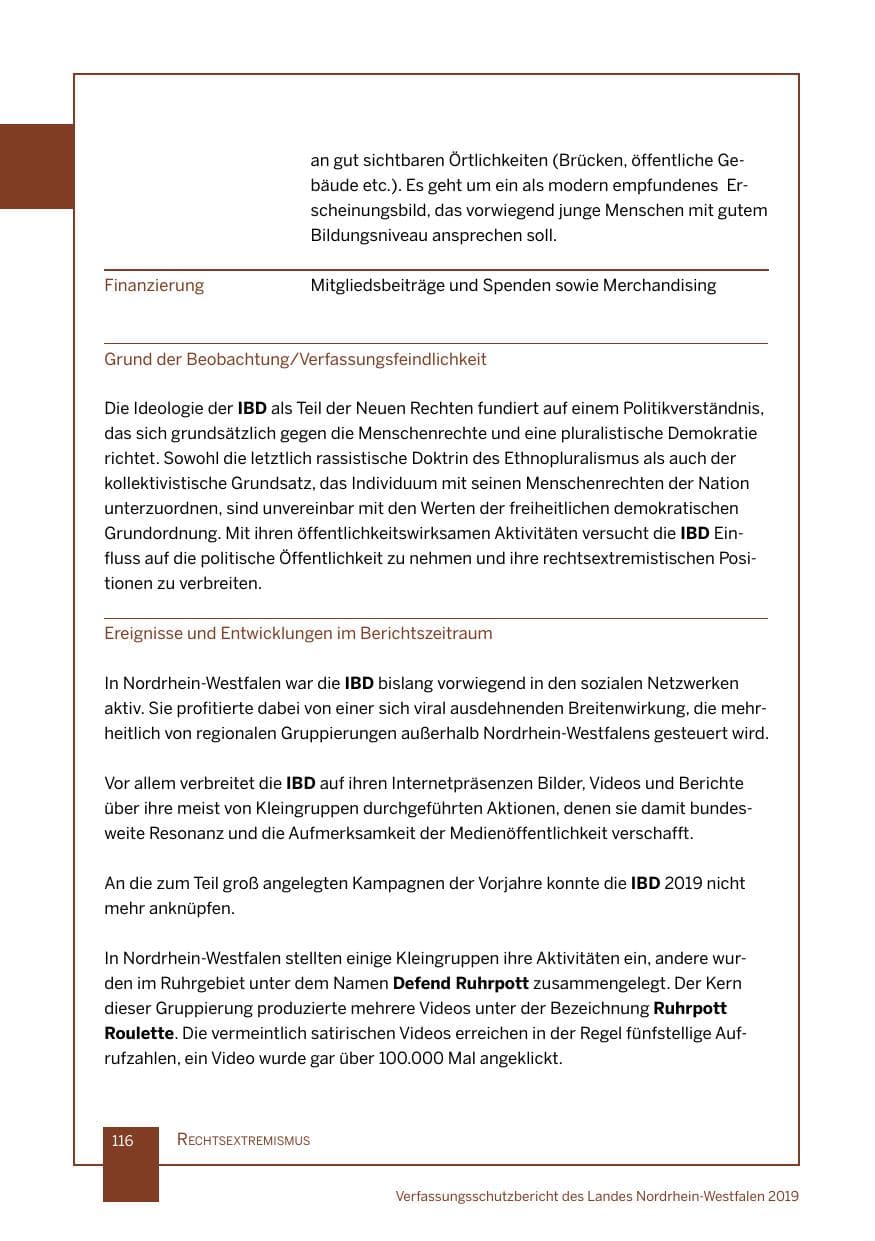 Seite 116 des Verfassungsschutzbericht 2019 Nordrhein-Westfalen