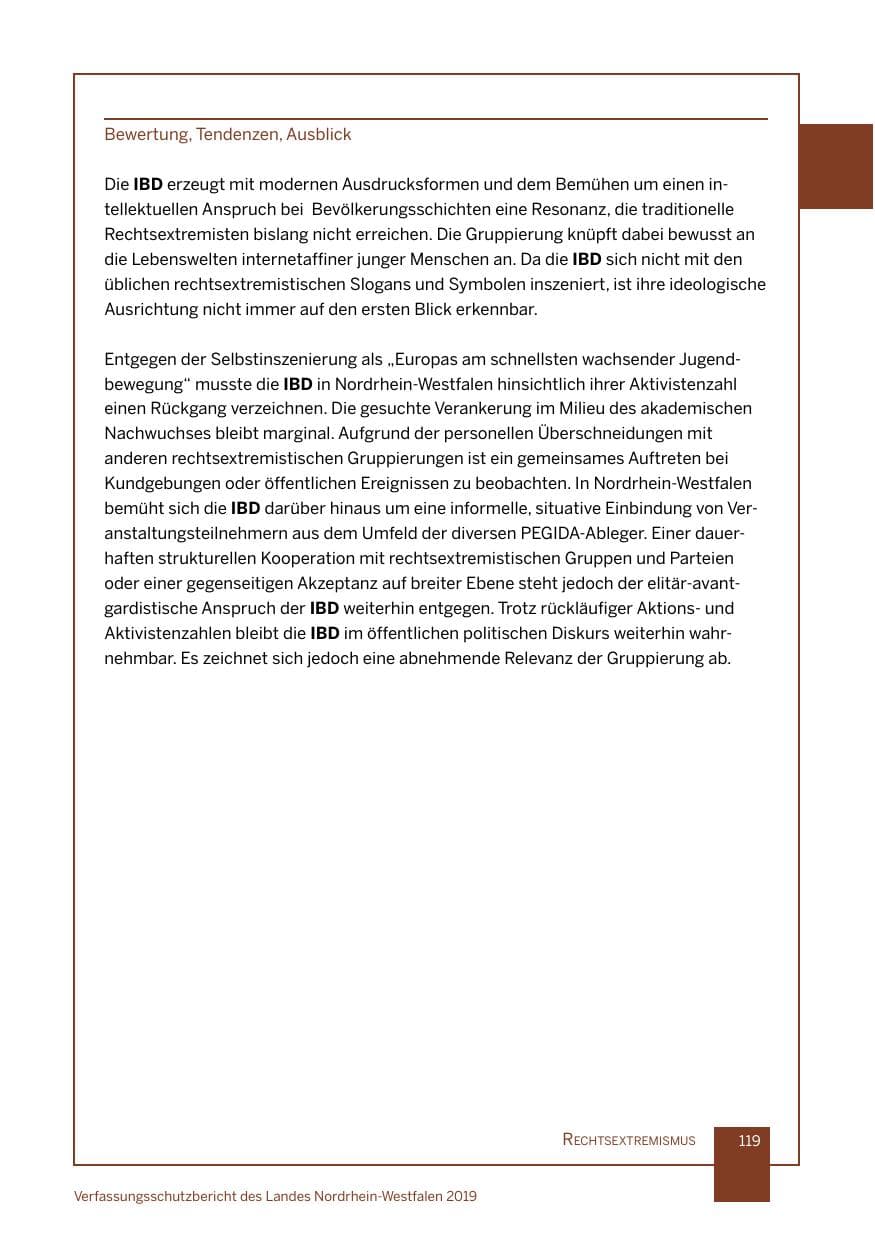 Seite 119 des Verfassungsschutzbericht 2019 Nordrhein-Westfalen