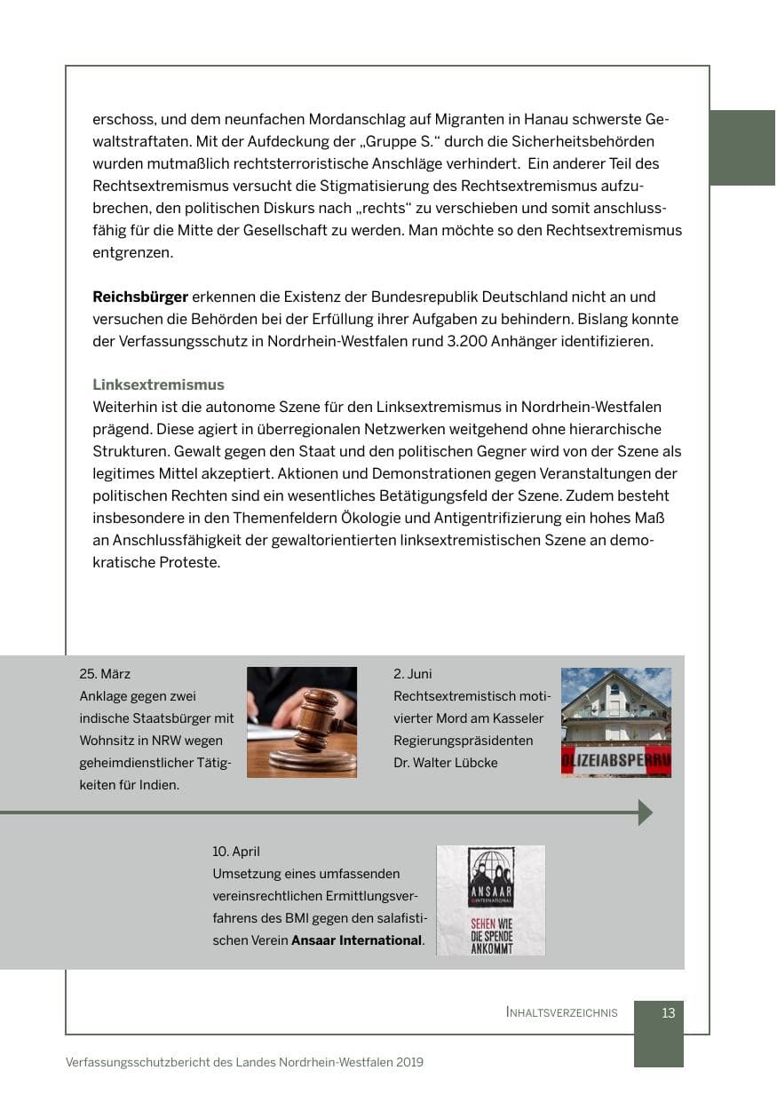 Seite 13 des Verfassungsschutzbericht 2019 Nordrhein-Westfalen