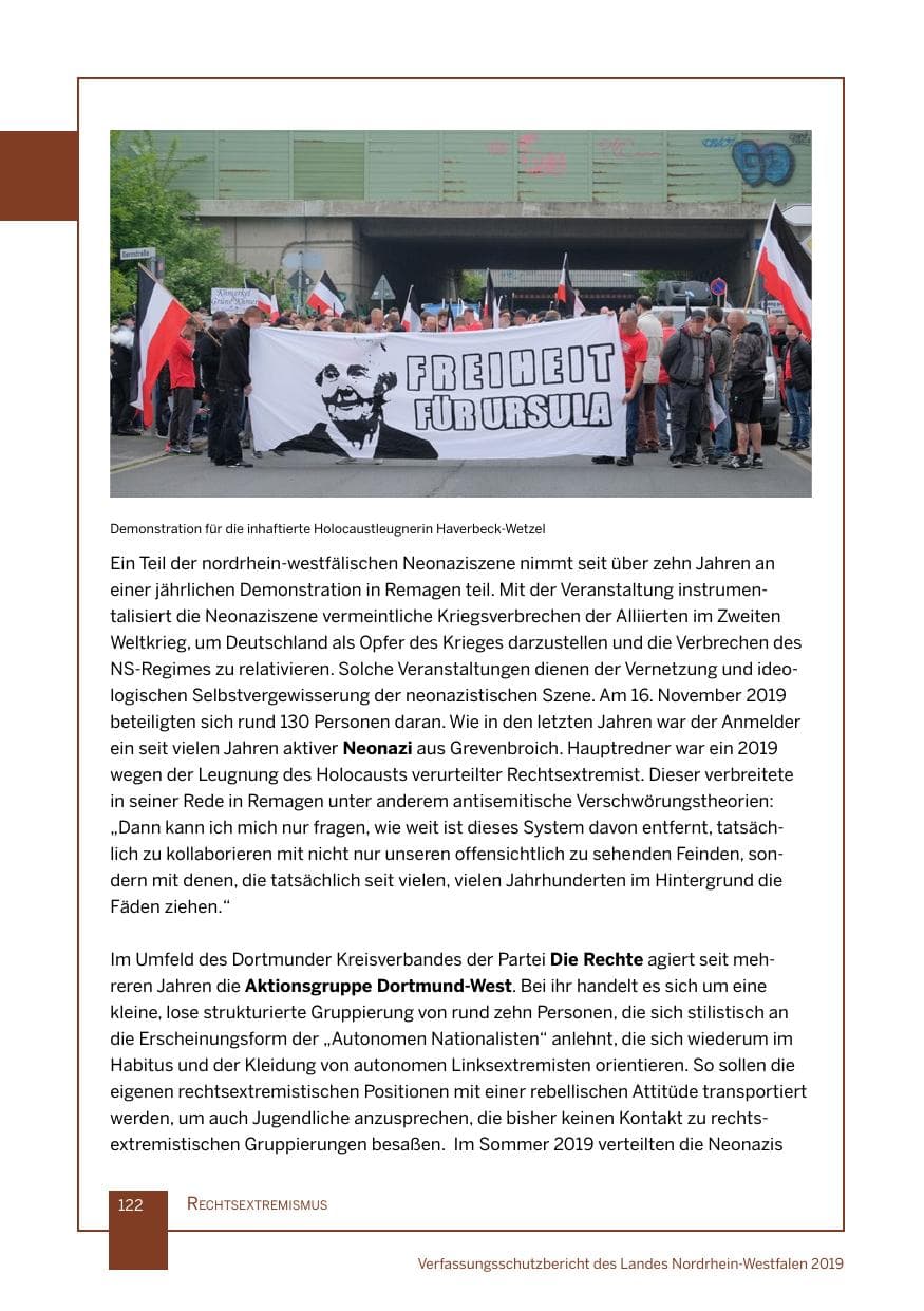 Seite 122 des Verfassungsschutzbericht 2019 Nordrhein-Westfalen