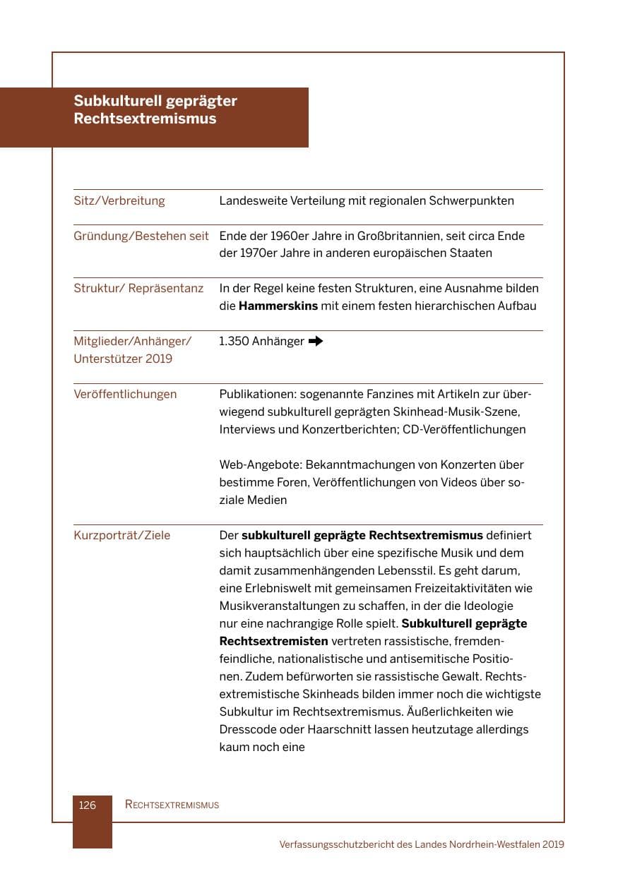 Seite 126 des Verfassungsschutzbericht 2019 Nordrhein-Westfalen