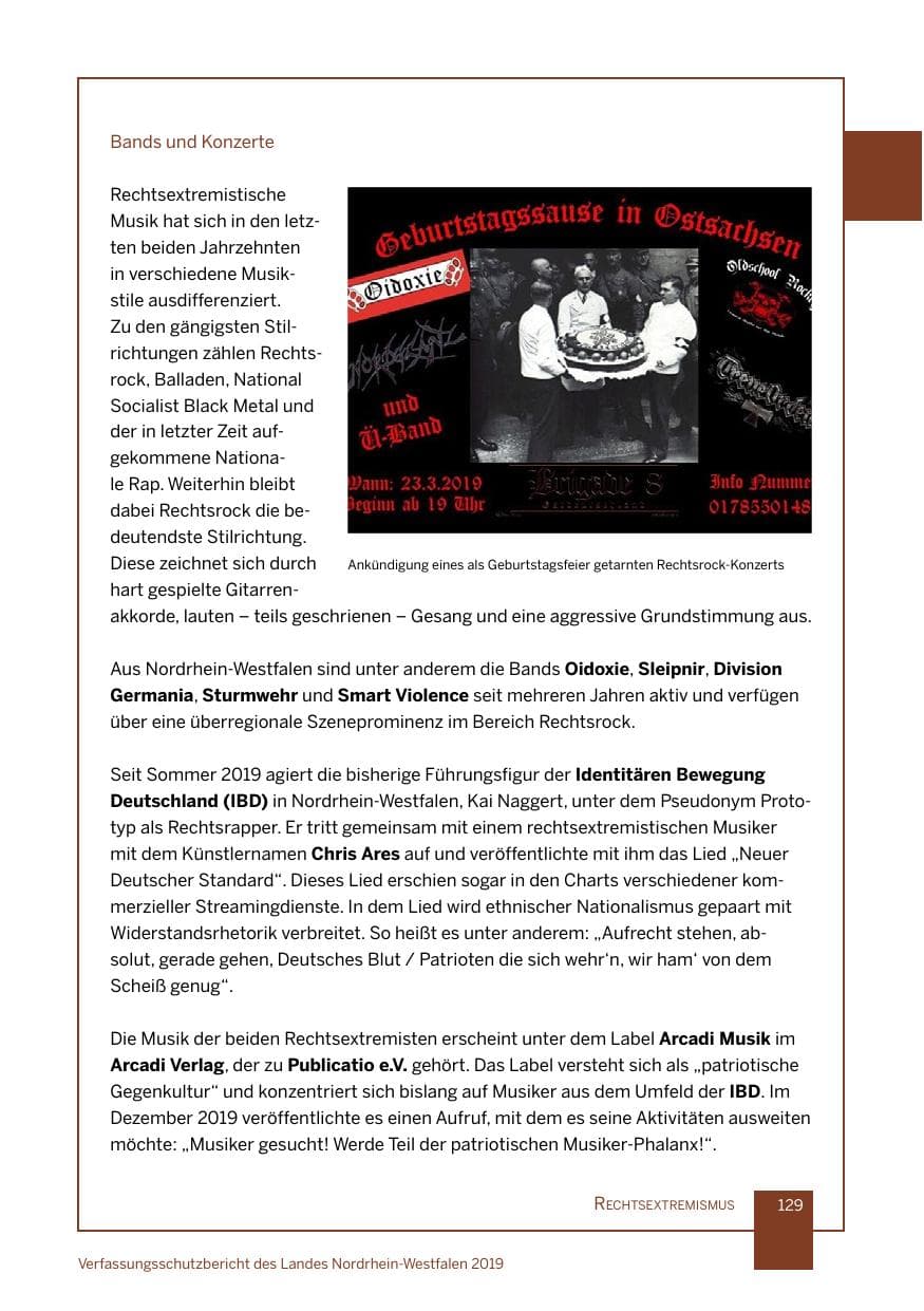 Seite 129 des Verfassungsschutzbericht 2019 Nordrhein-Westfalen