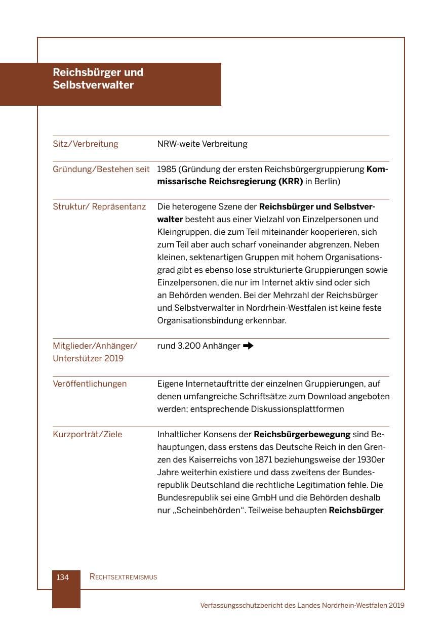 Seite 134 des Verfassungsschutzbericht 2019 Nordrhein-Westfalen