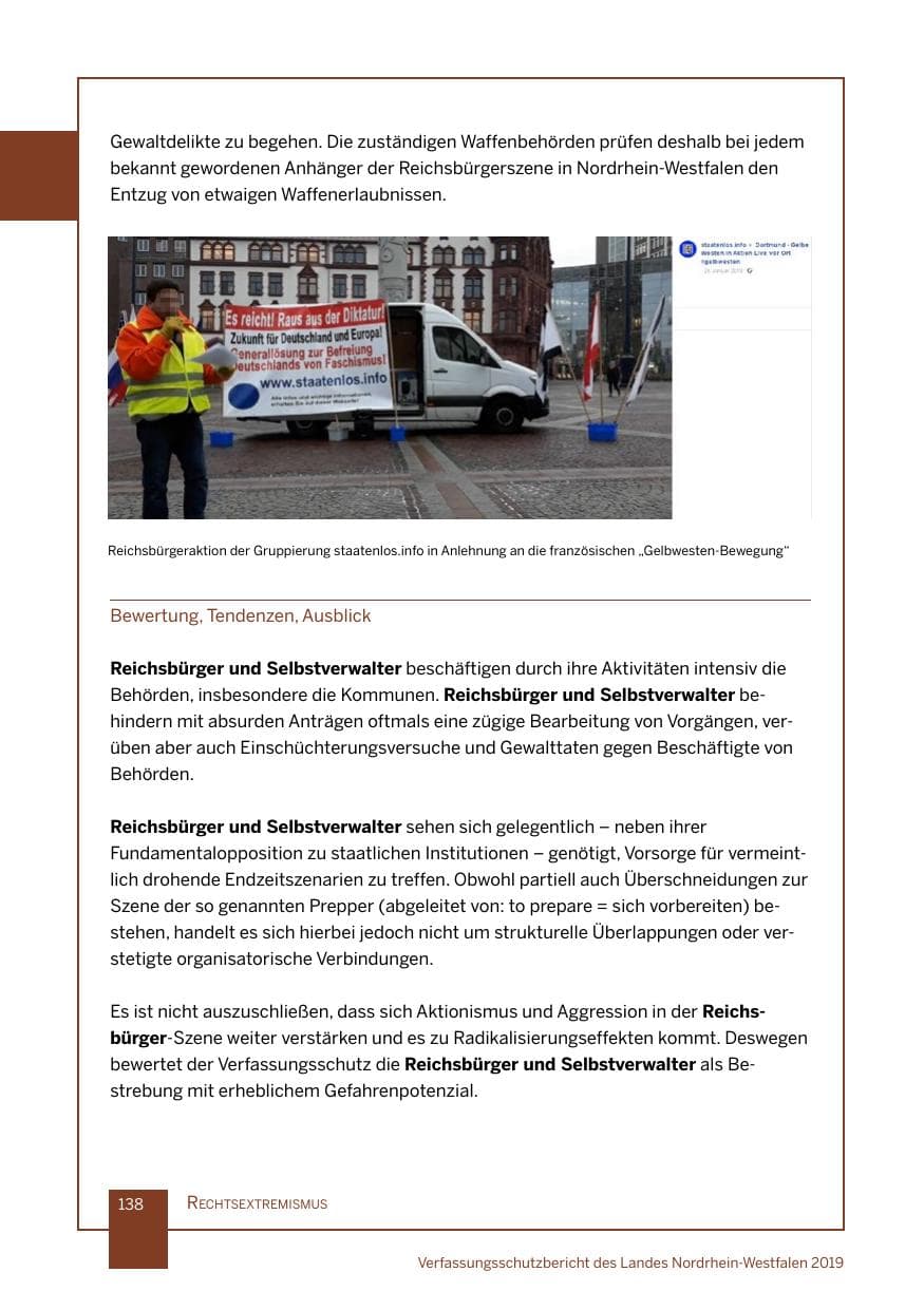 Seite 138 des Verfassungsschutzbericht 2019 Nordrhein-Westfalen