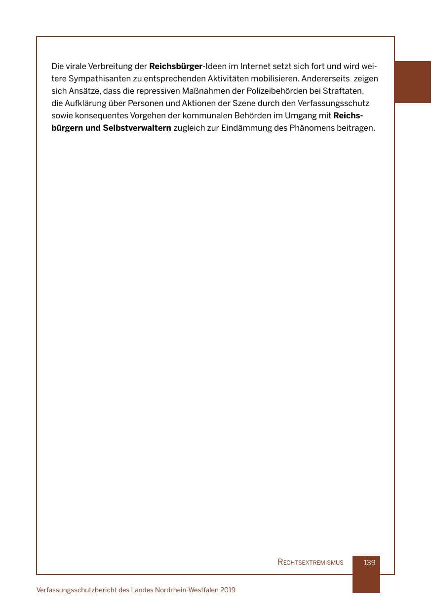 Seite 139 des Verfassungsschutzbericht 2019 Nordrhein-Westfalen