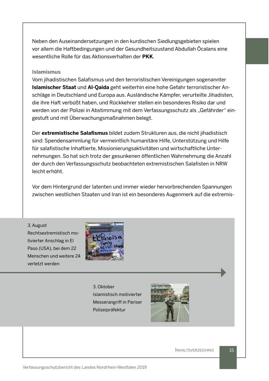 Seite 15 des Verfassungsschutzbericht 2019 Nordrhein-Westfalen