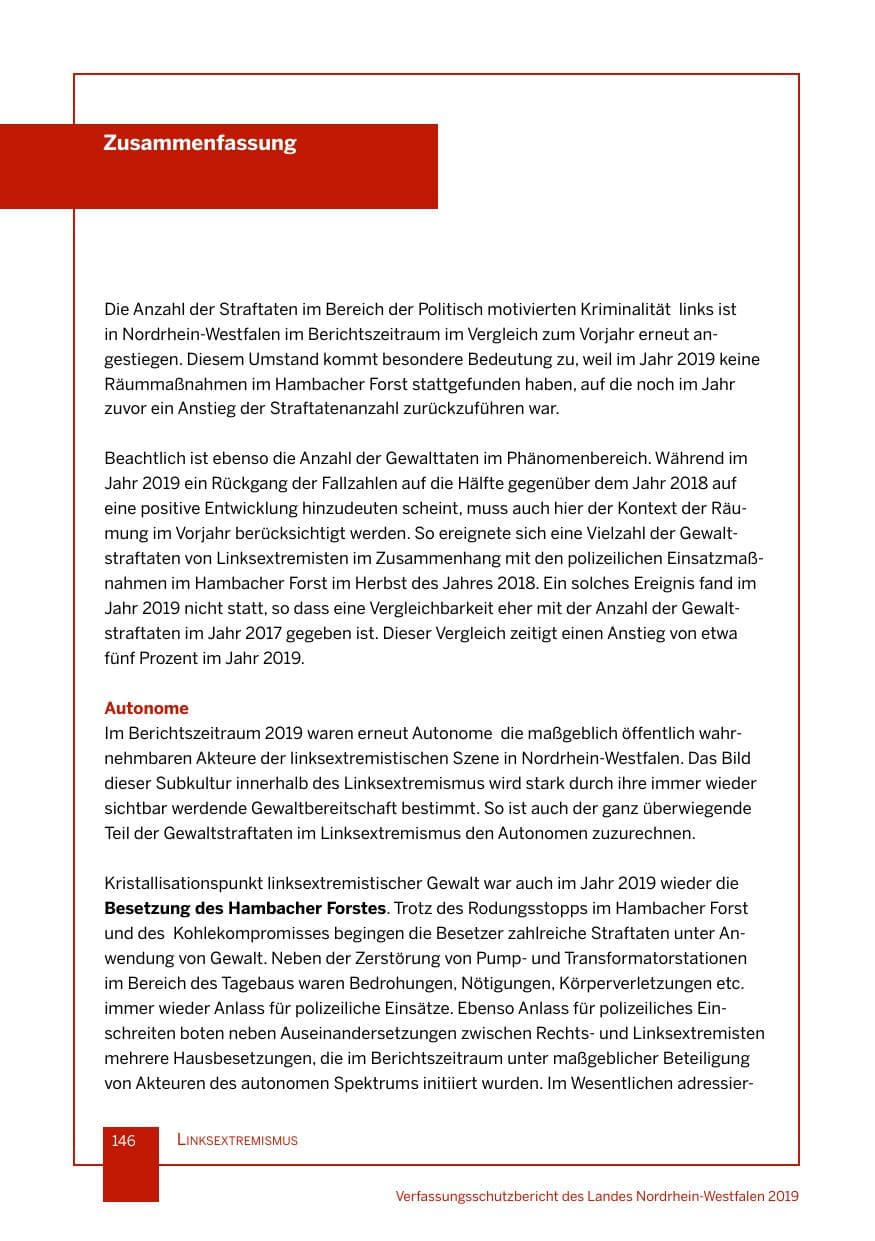 Seite 146 des Verfassungsschutzbericht 2019 Nordrhein-Westfalen