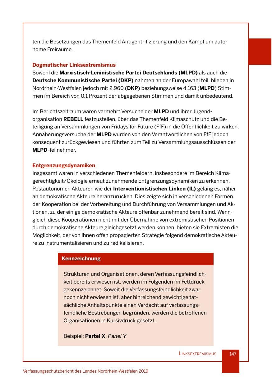 Seite 147 des Verfassungsschutzbericht 2019 Nordrhein-Westfalen
