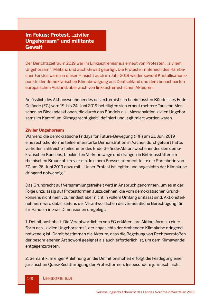 Seite 148 des Verfassungsschutzbericht 2019 Nordrhein-Westfalen