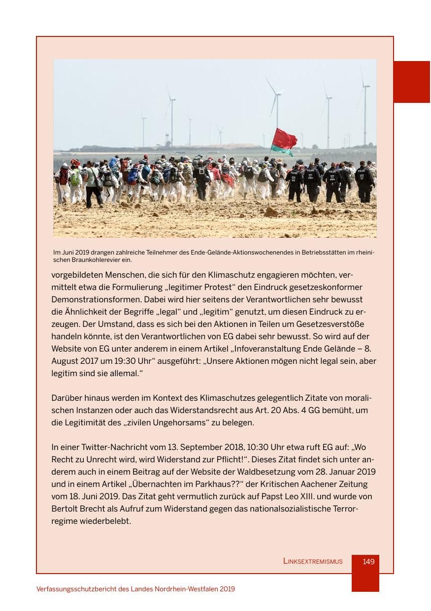 Seite 149 des Verfassungsschutzbericht 2019 Nordrhein-Westfalen