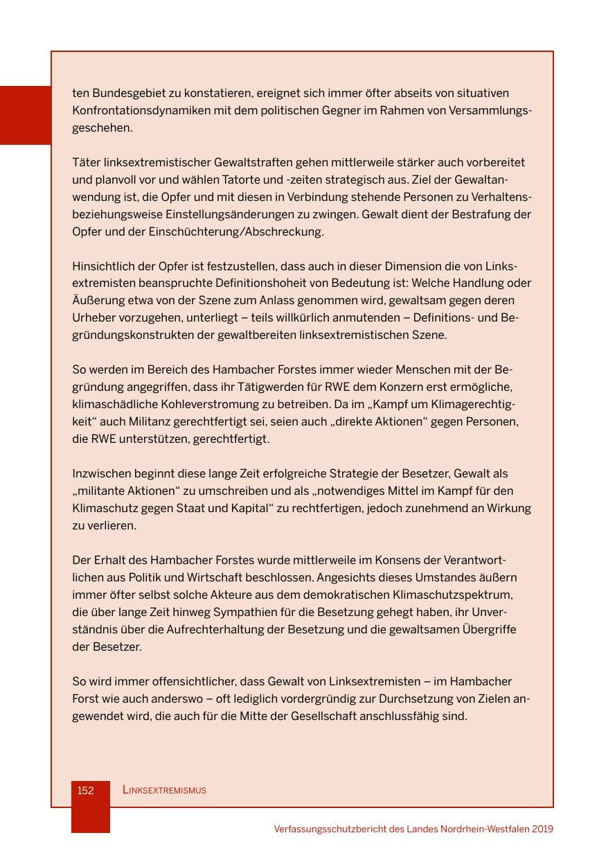 Seite 152 des Verfassungsschutzbericht 2019 Nordrhein-Westfalen