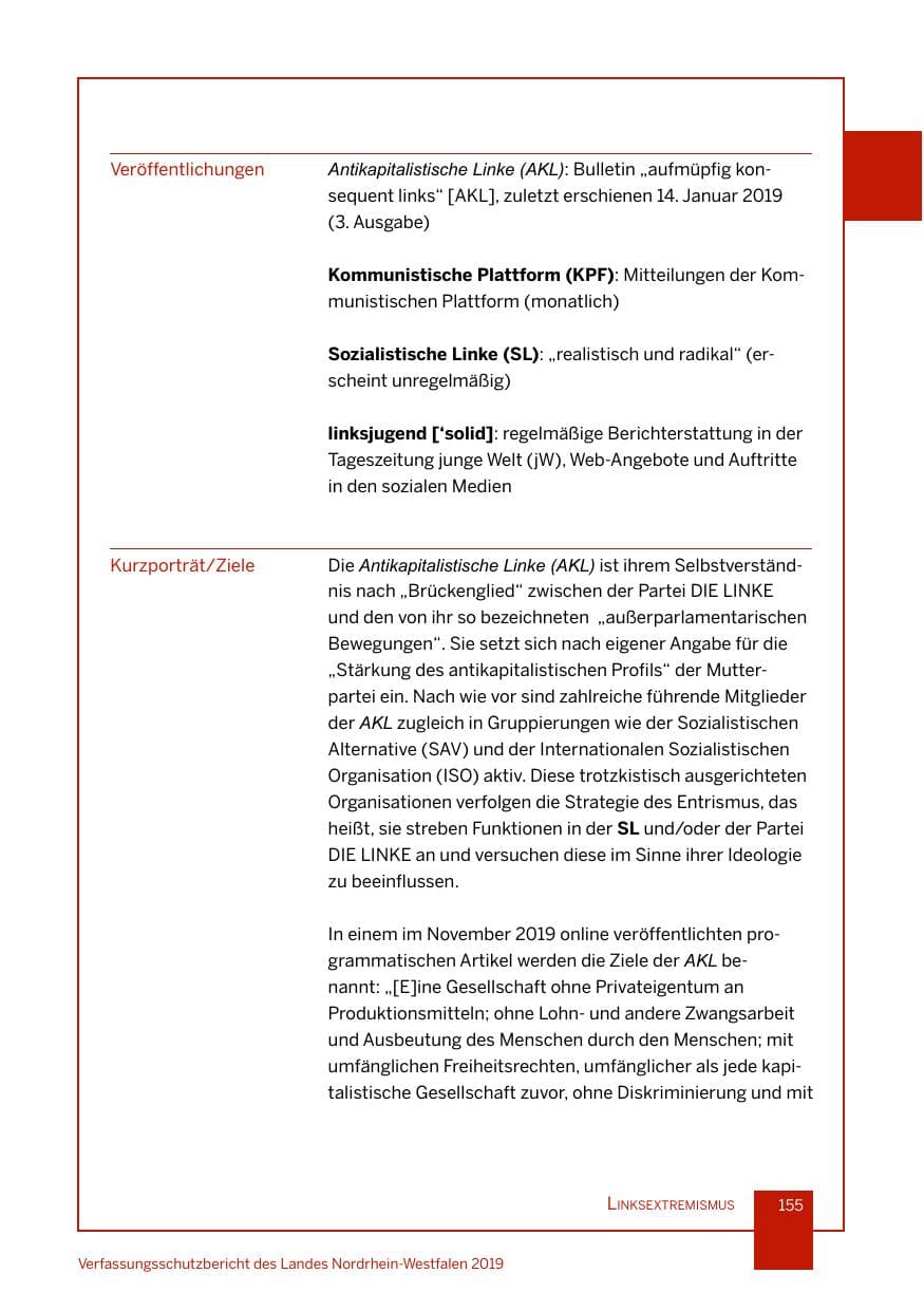 Seite 155 des Verfassungsschutzbericht 2019 Nordrhein-Westfalen