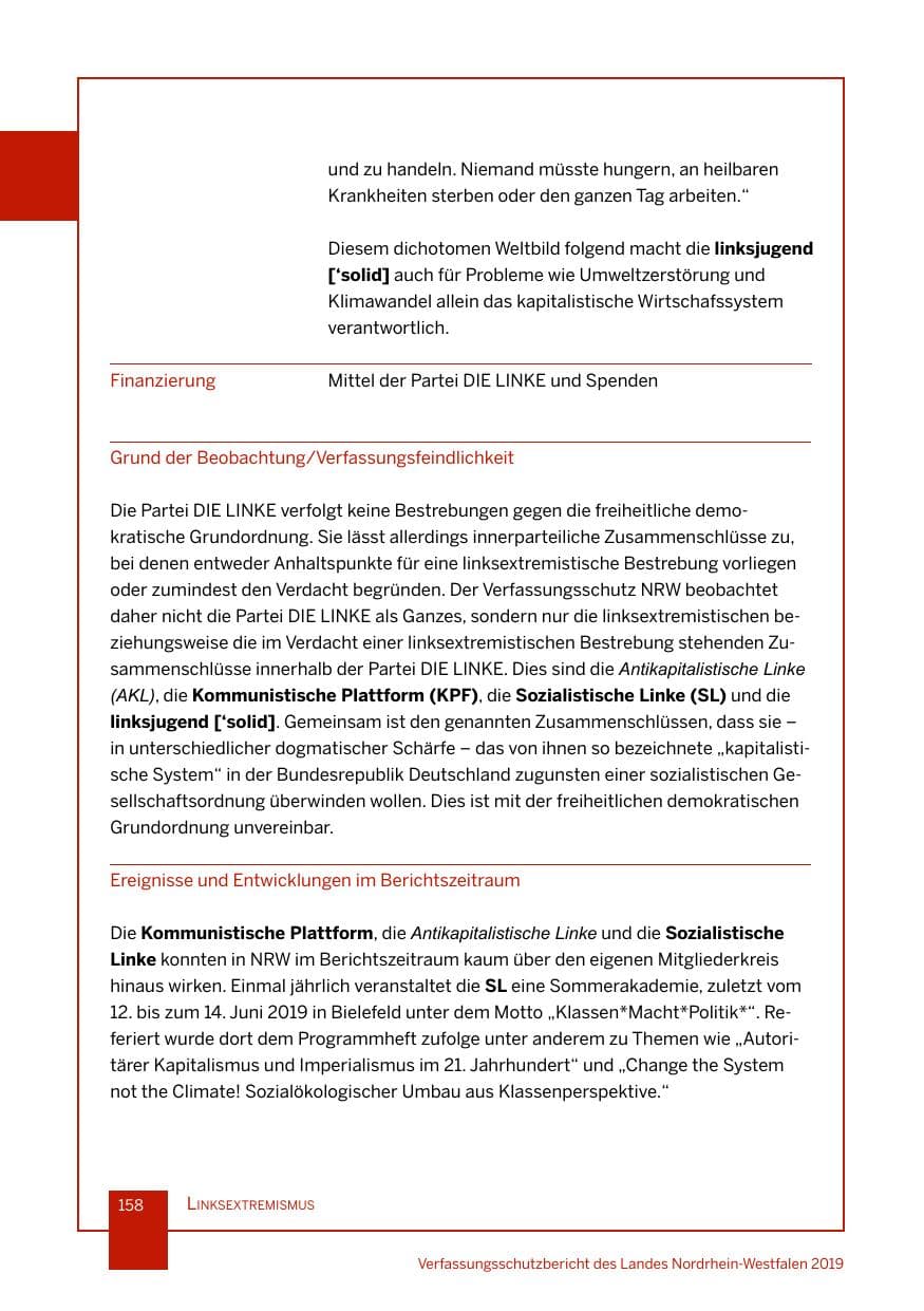 Seite 158 des Verfassungsschutzbericht 2019 Nordrhein-Westfalen