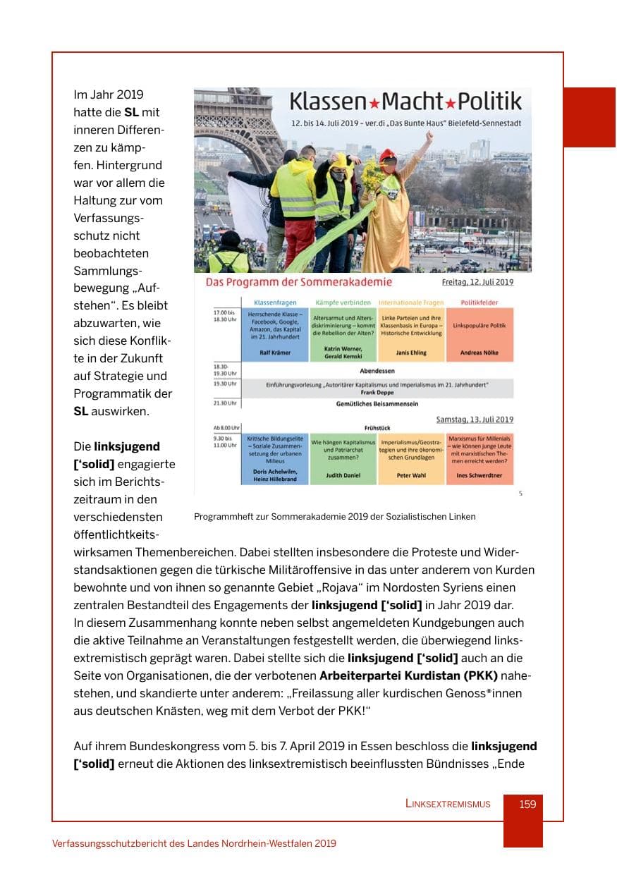 Seite 159 des Verfassungsschutzbericht 2019 Nordrhein-Westfalen