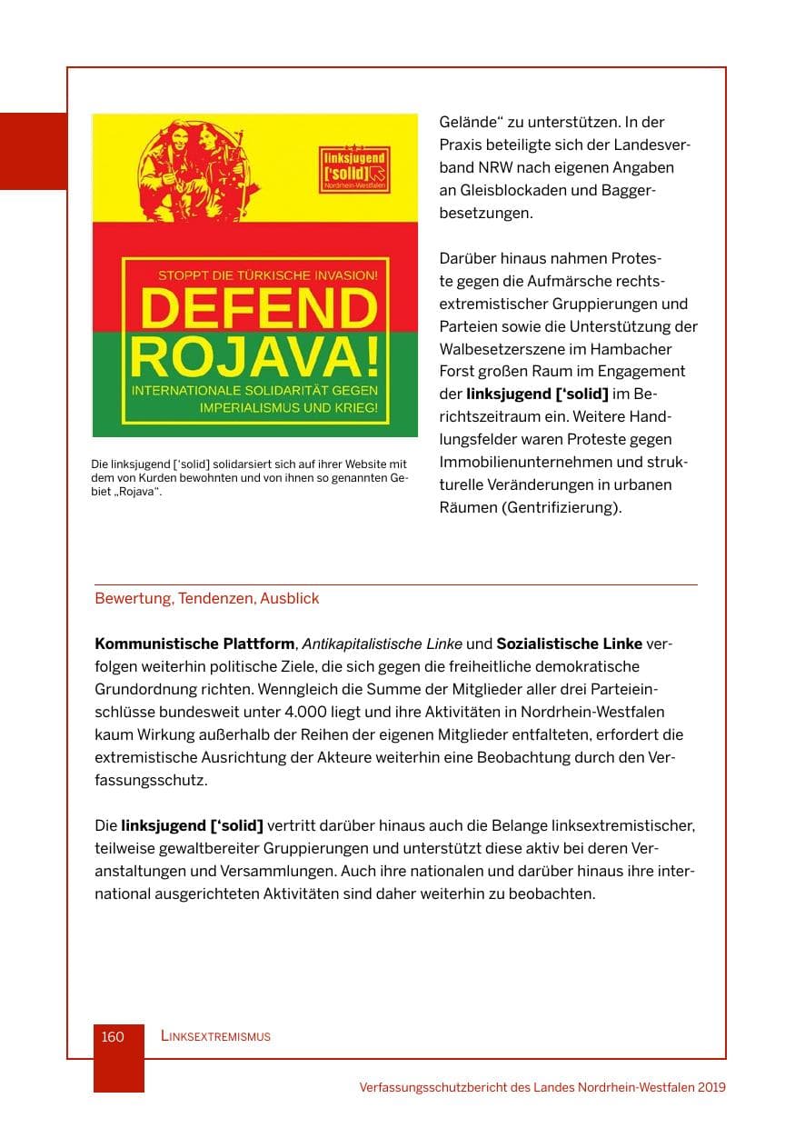 Seite 160 des Verfassungsschutzbericht 2019 Nordrhein-Westfalen