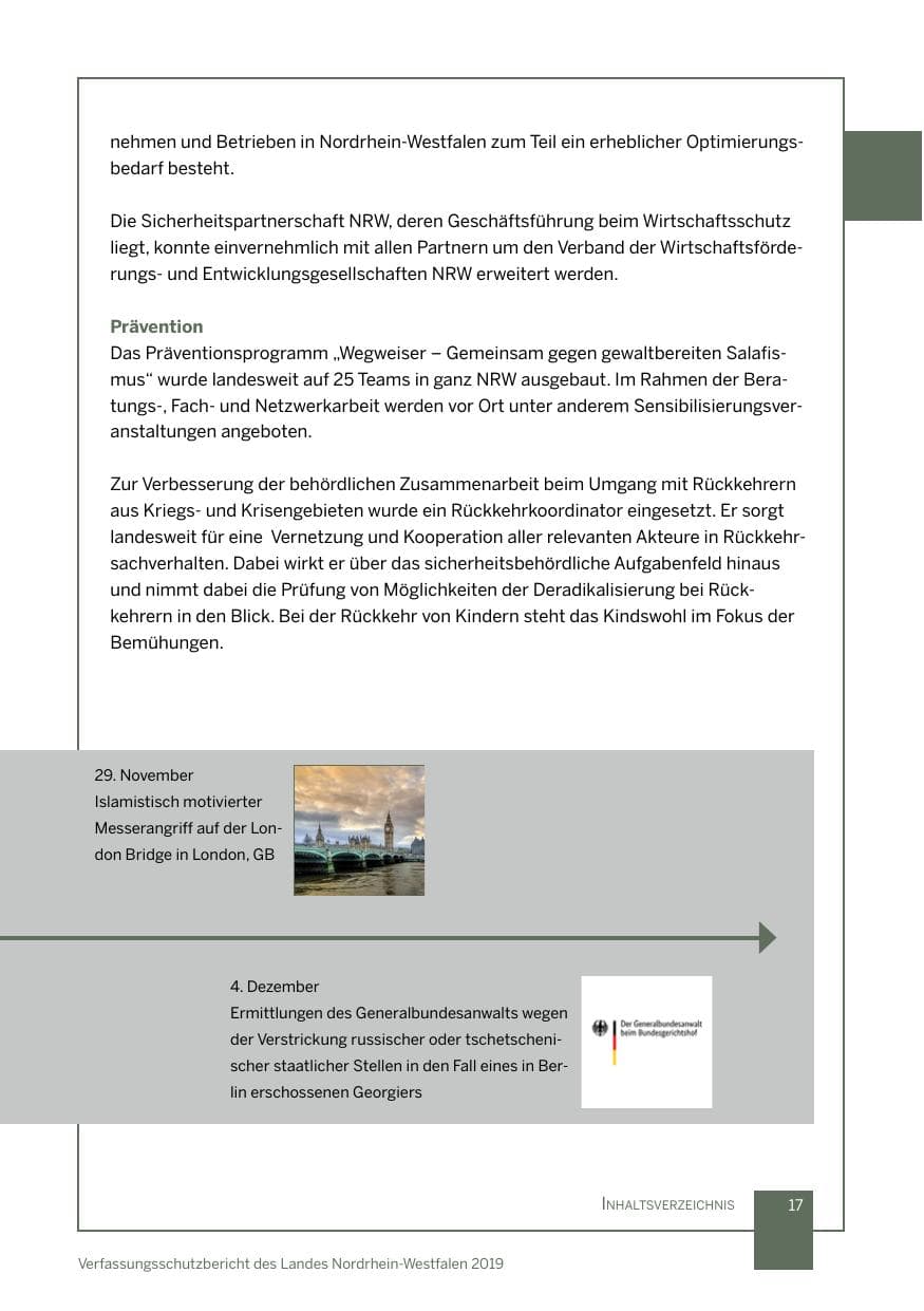 Seite 17 des Verfassungsschutzbericht 2019 Nordrhein-Westfalen