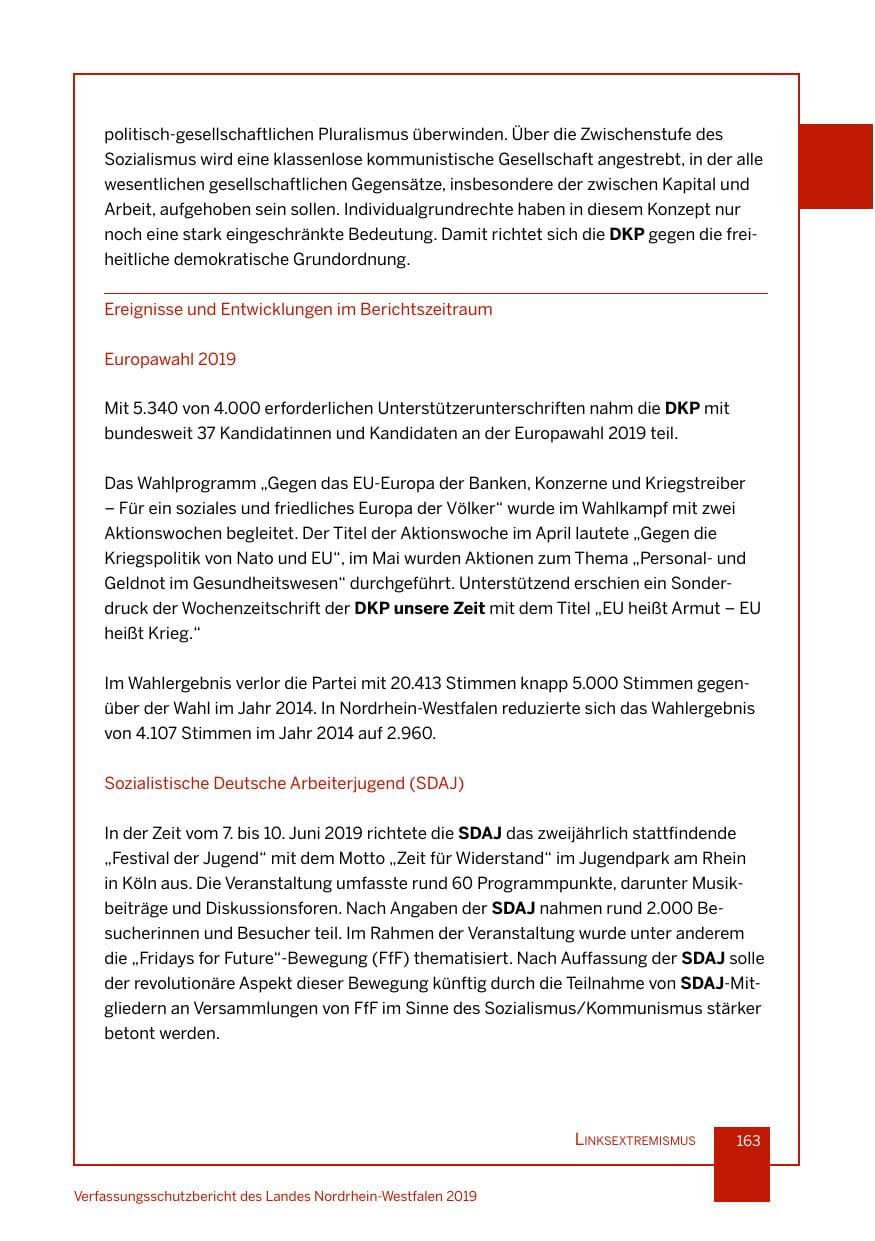 Seite 163 des Verfassungsschutzbericht 2019 Nordrhein-Westfalen