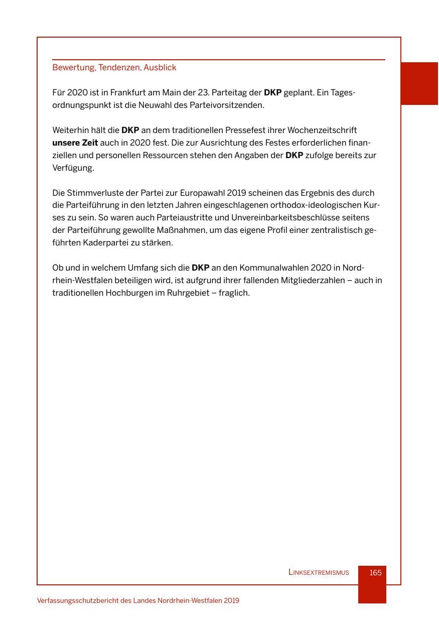 Seite 165 des Verfassungsschutzbericht 2019 Nordrhein-Westfalen