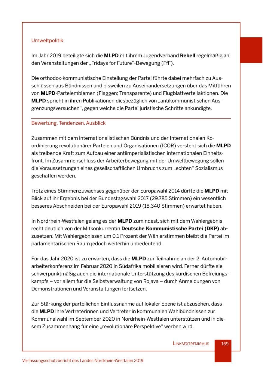 Seite 169 des Verfassungsschutzbericht 2019 Nordrhein-Westfalen