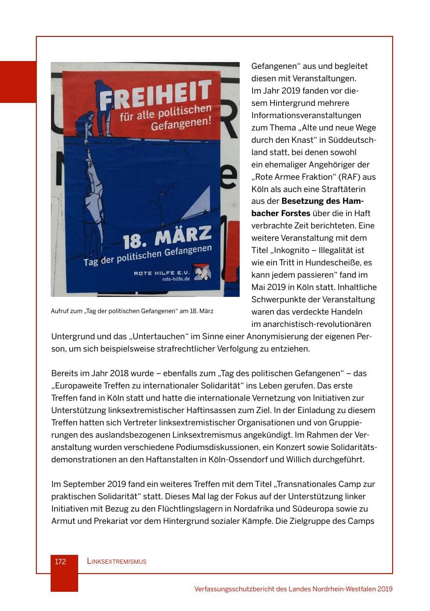 Seite 172 des Verfassungsschutzbericht 2019 Nordrhein-Westfalen