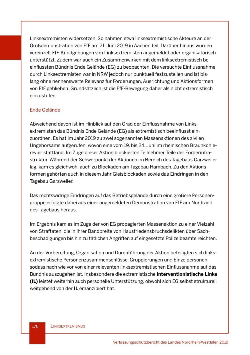 Seite 176 des Verfassungsschutzbericht 2019 Nordrhein-Westfalen