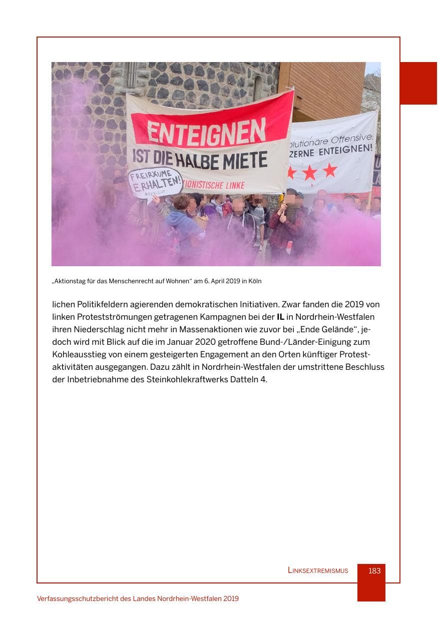 Seite 183 des Verfassungsschutzbericht 2019 Nordrhein-Westfalen