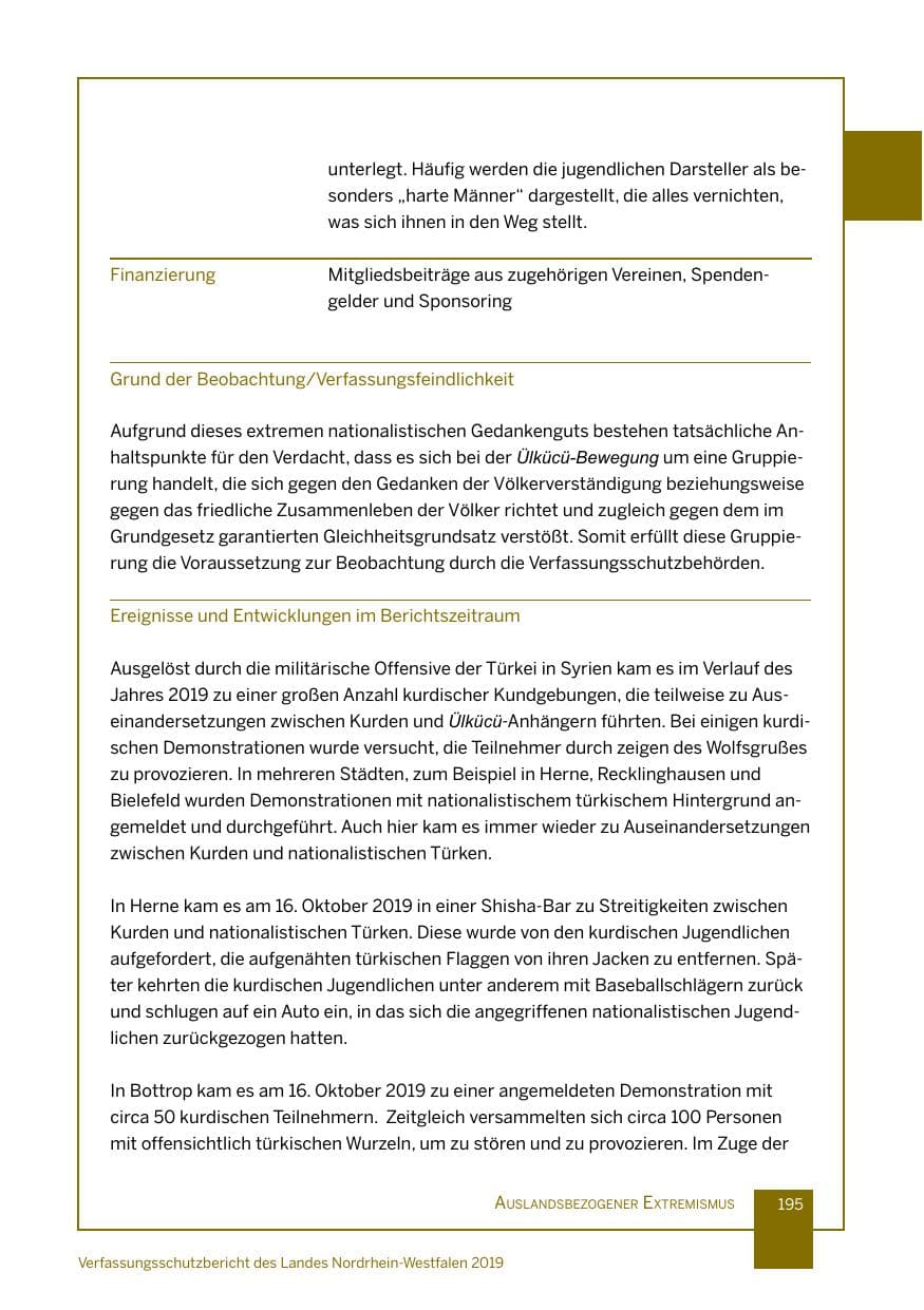 Seite 195 des Verfassungsschutzbericht 2019 Nordrhein-Westfalen