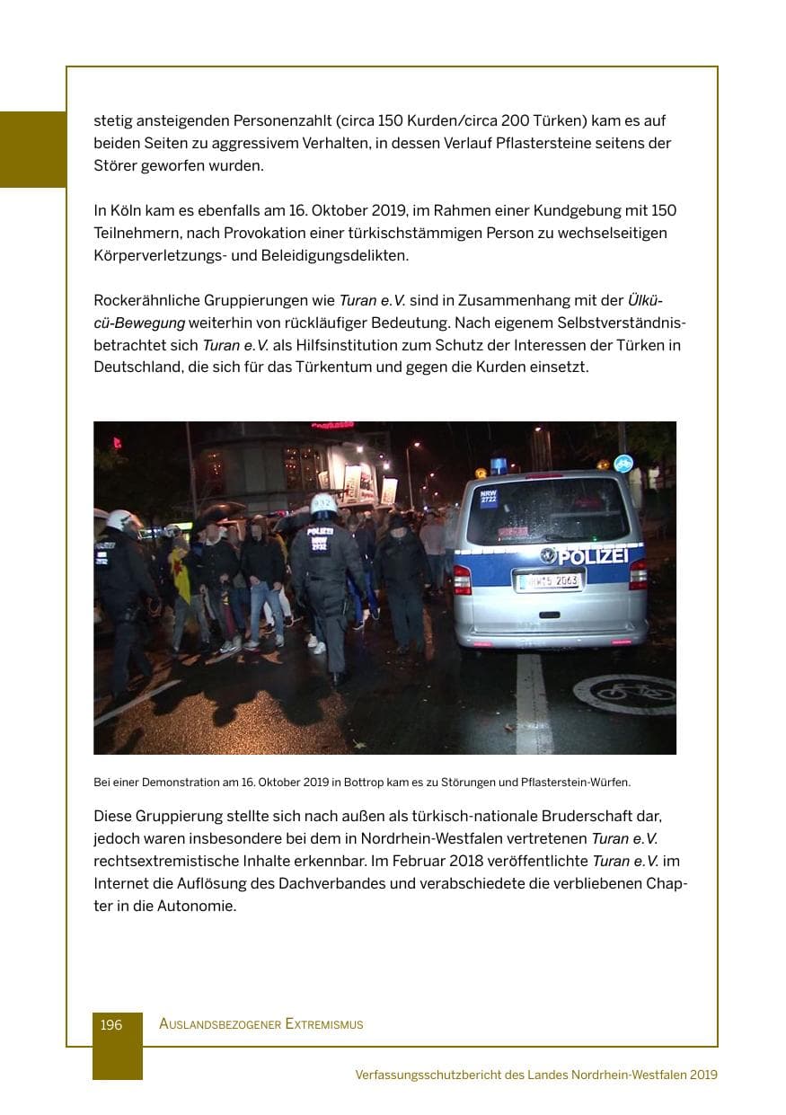 Seite 196 des Verfassungsschutzbericht 2019 Nordrhein-Westfalen