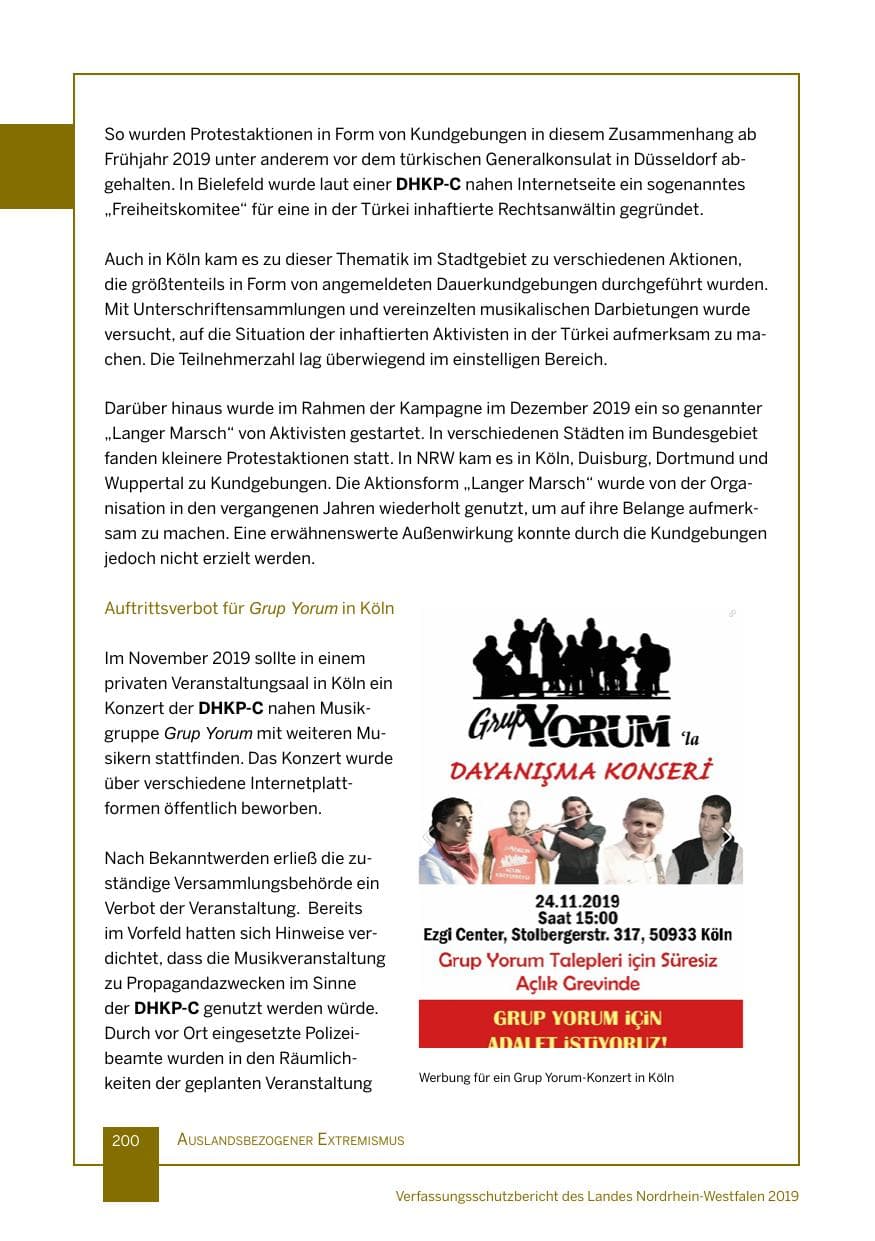 Seite 200 des Verfassungsschutzbericht 2019 Nordrhein-Westfalen