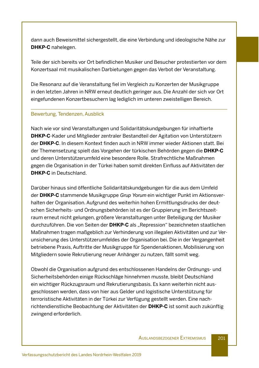 Seite 201 des Verfassungsschutzbericht 2019 Nordrhein-Westfalen