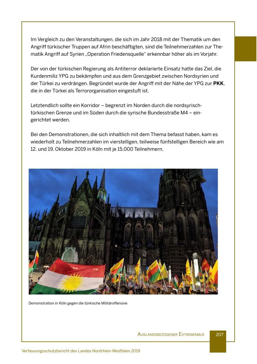 Seite 207 des Verfassungsschutzbericht 2019 Nordrhein-Westfalen