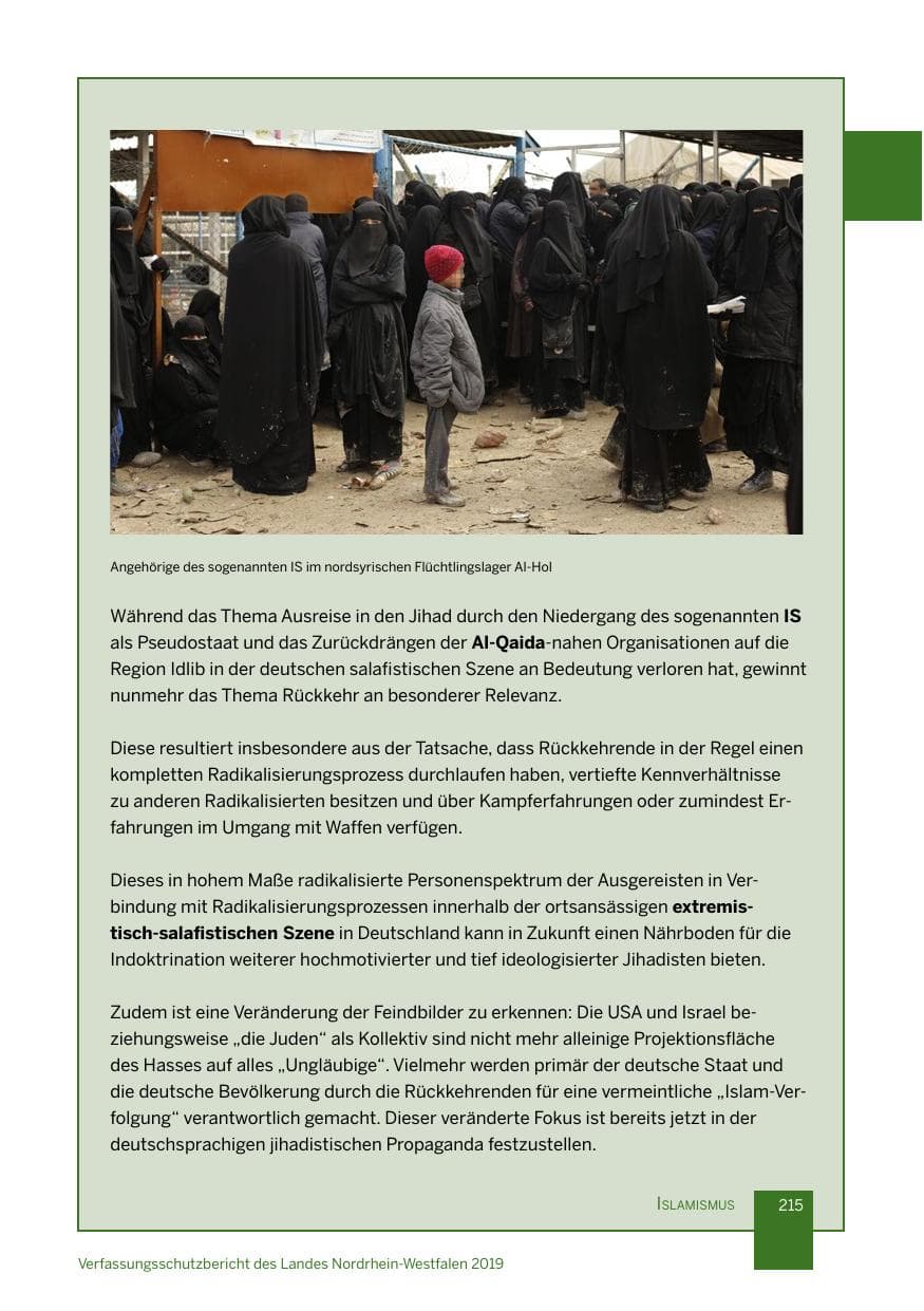 Seite 215 des Verfassungsschutzbericht 2019 Nordrhein-Westfalen