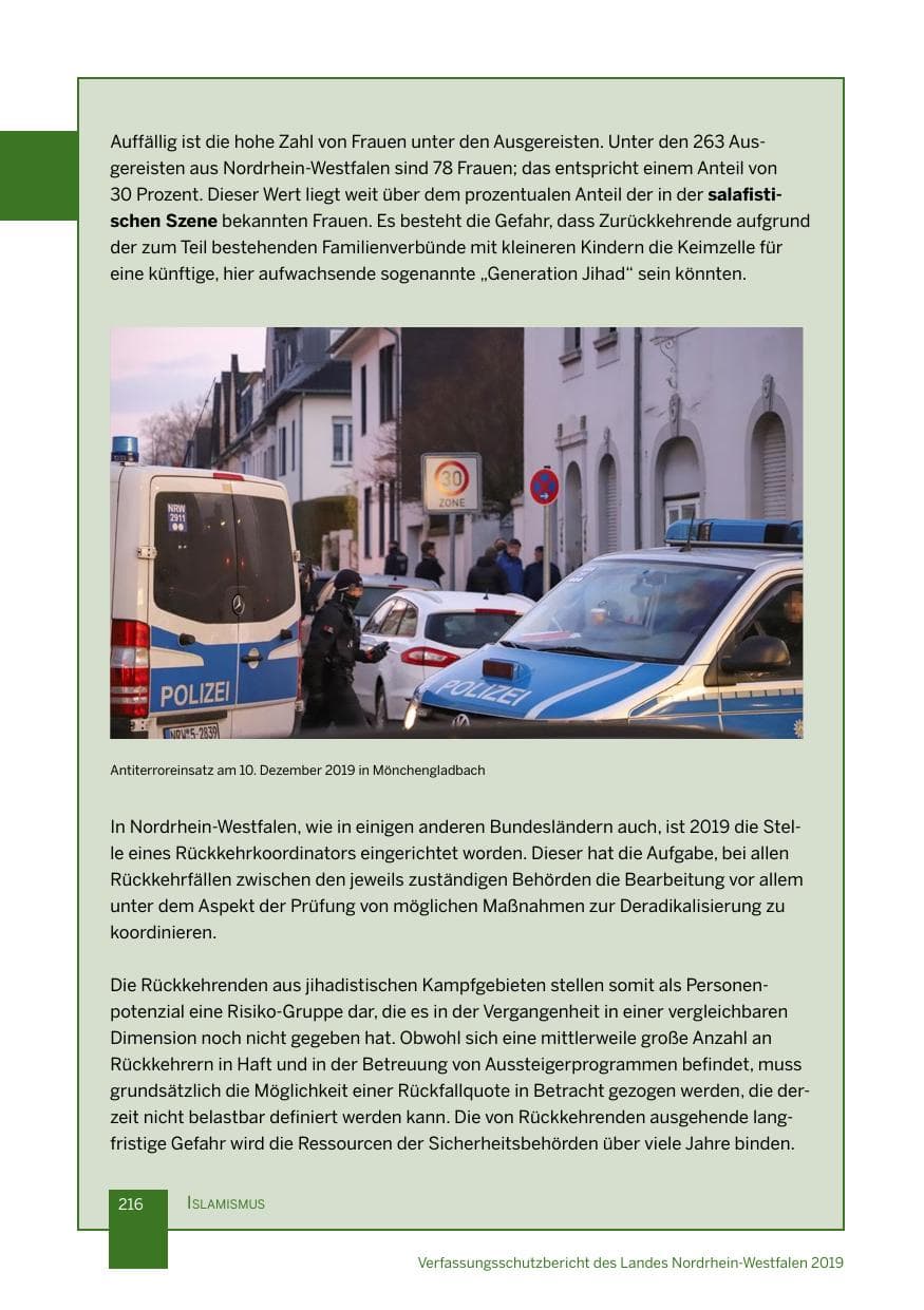 Seite 216 des Verfassungsschutzbericht 2019 Nordrhein-Westfalen